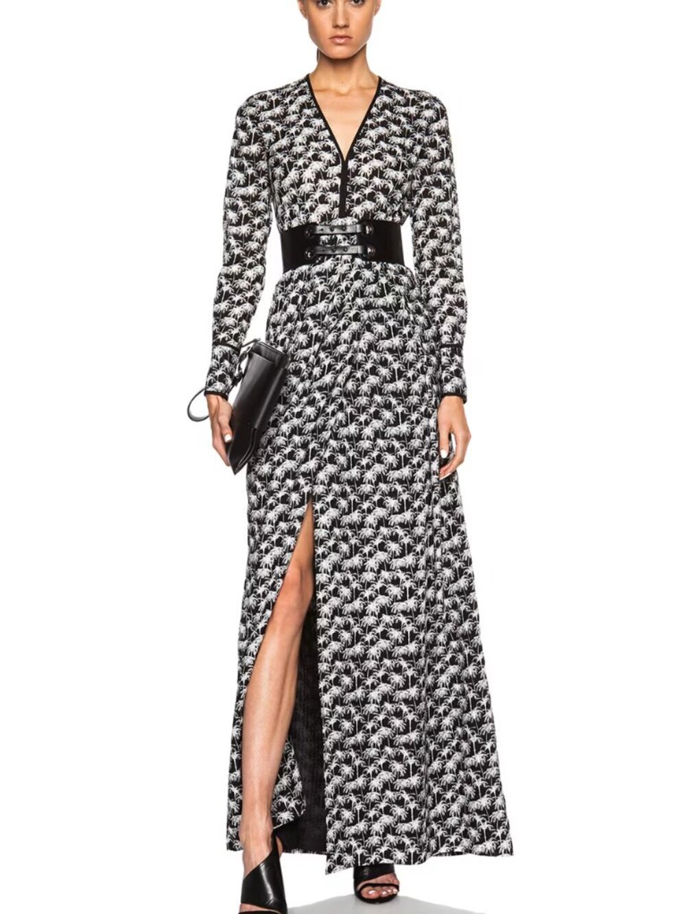 Yigal Azrouel Deep V Palm Tree Maxi Dress